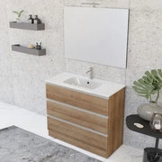 Mobile bagno 100 cm rovere miele con specchio e lavabo incluso Master