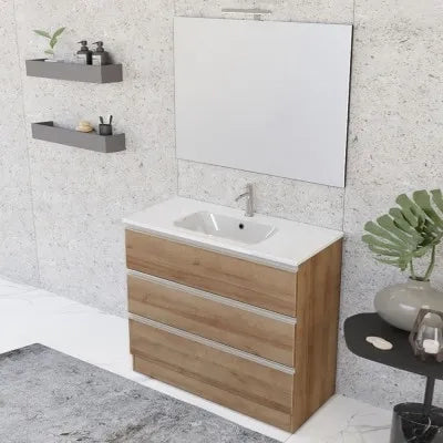 Mobile bagno 100 cm rovere miele con specchio e lavabo incluso Master