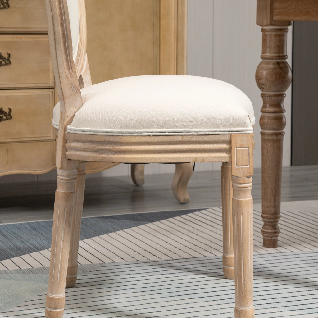 Easycomfort Set 2 Sedie Imbottite da Pranzo, Sedie per Soggiorno Stile Vintage Rétro in Legno e Tessuto Effetto Lino Bianco Panna 49x56x96cm