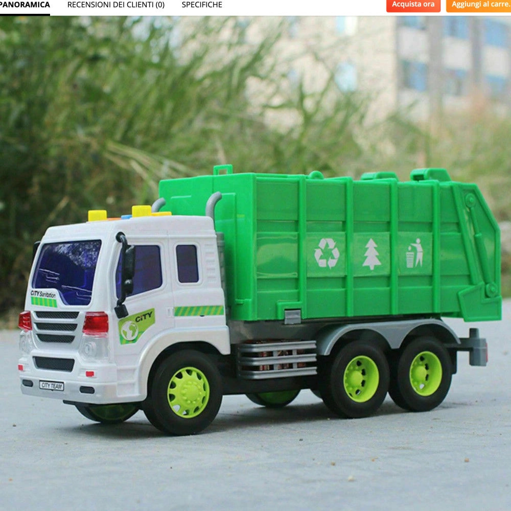 Trade Shop - Camion Raccolta Rifiuti Con Luci E Suoni Cassone Ribaltabile Funzioni Reali -