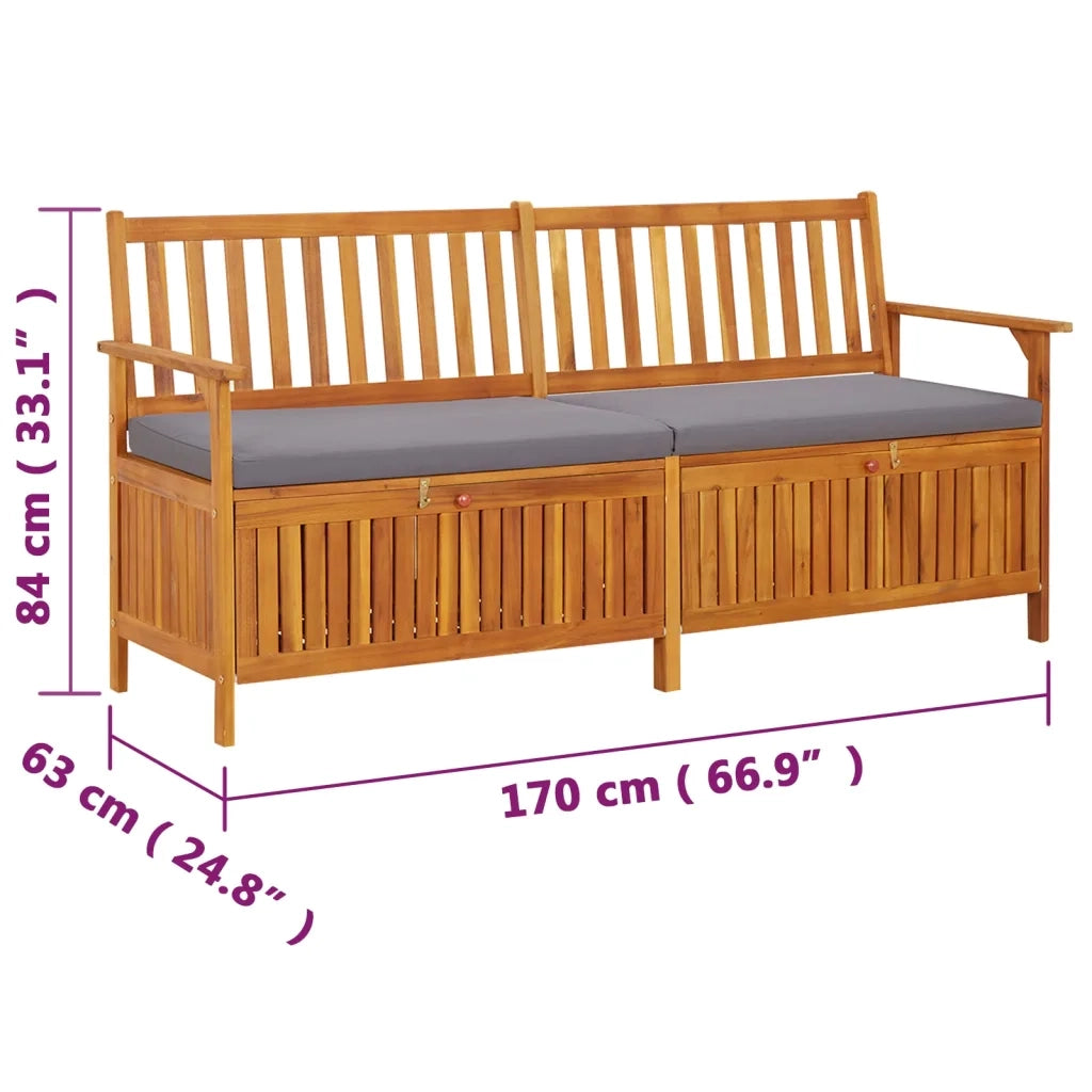Cassapanca con Cuscino-Baule-Panca con Contenitore170 cm in Legno Massello di Acacia 922583