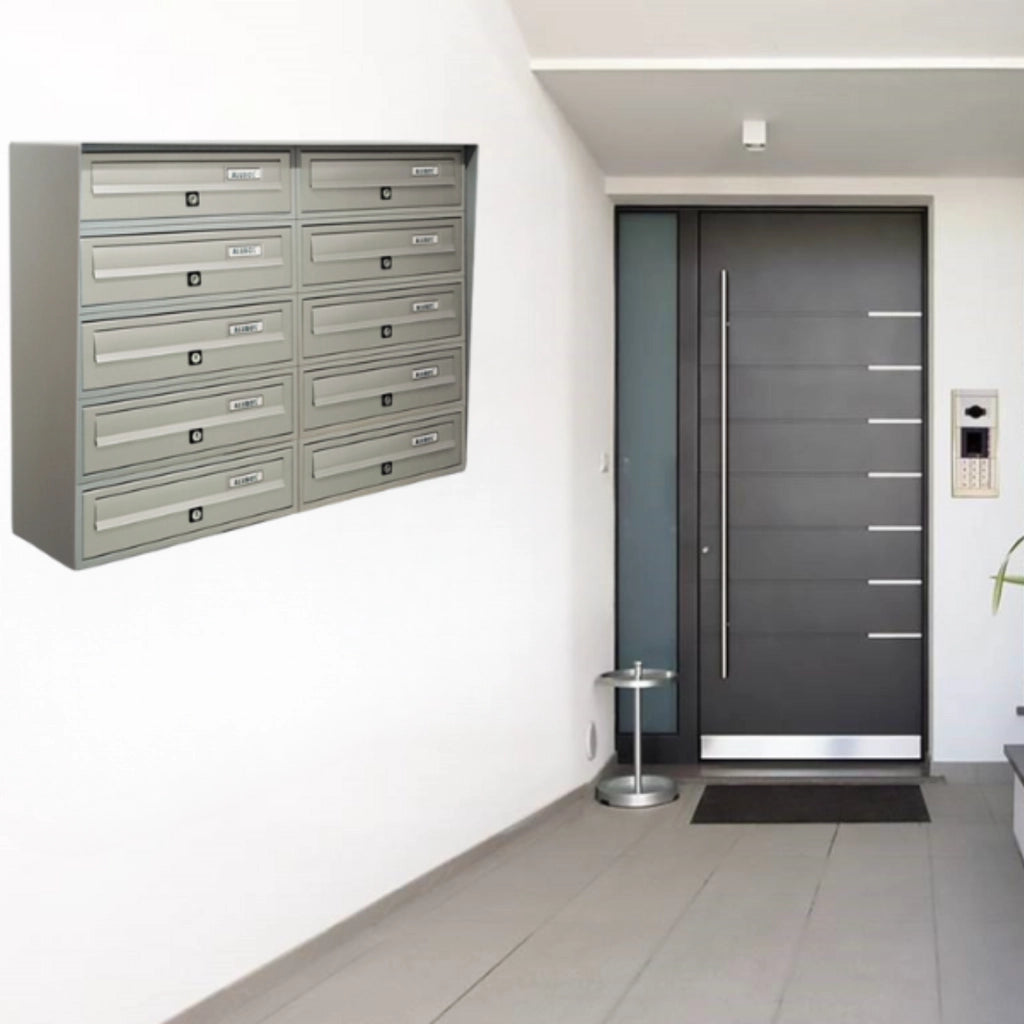 ALUBOX SLIM Cassette Postali Condominiali 10 Posti 63X77,5X30 Cm In Lamiera Zincata E Alluminio Cassetta Postale Da Esterno Condominiale Con Sistema Anti Prelievo