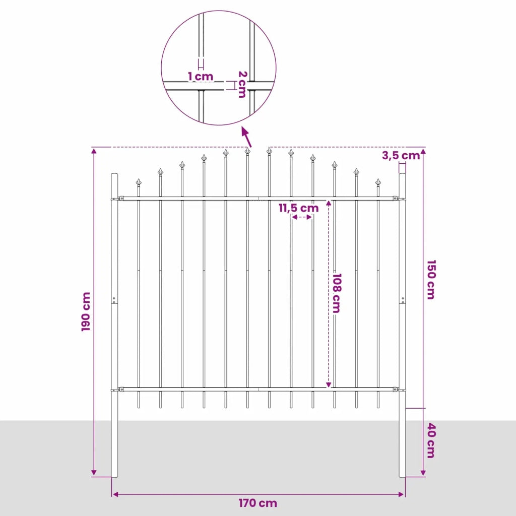 Recinzione da Giardino Woerden con Punta a Lancia in Acciaio 170x150 cm Nero 144943