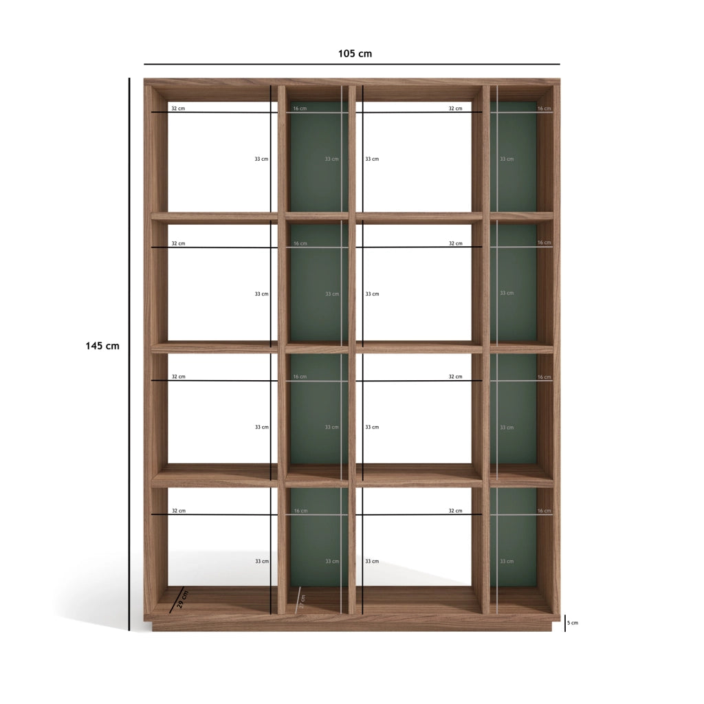 Libreria componibile Herdasa 16 vani effetto finitura noce verde
