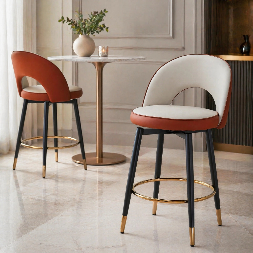 Set 2 sgabelli da bar girevoli a 360° in PU grigio chiaro e marrone HAVRYA