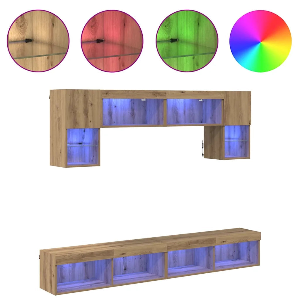 Mobile Porta TV con LED 6 pz-Credenza per TV Rovere artigianale 928643