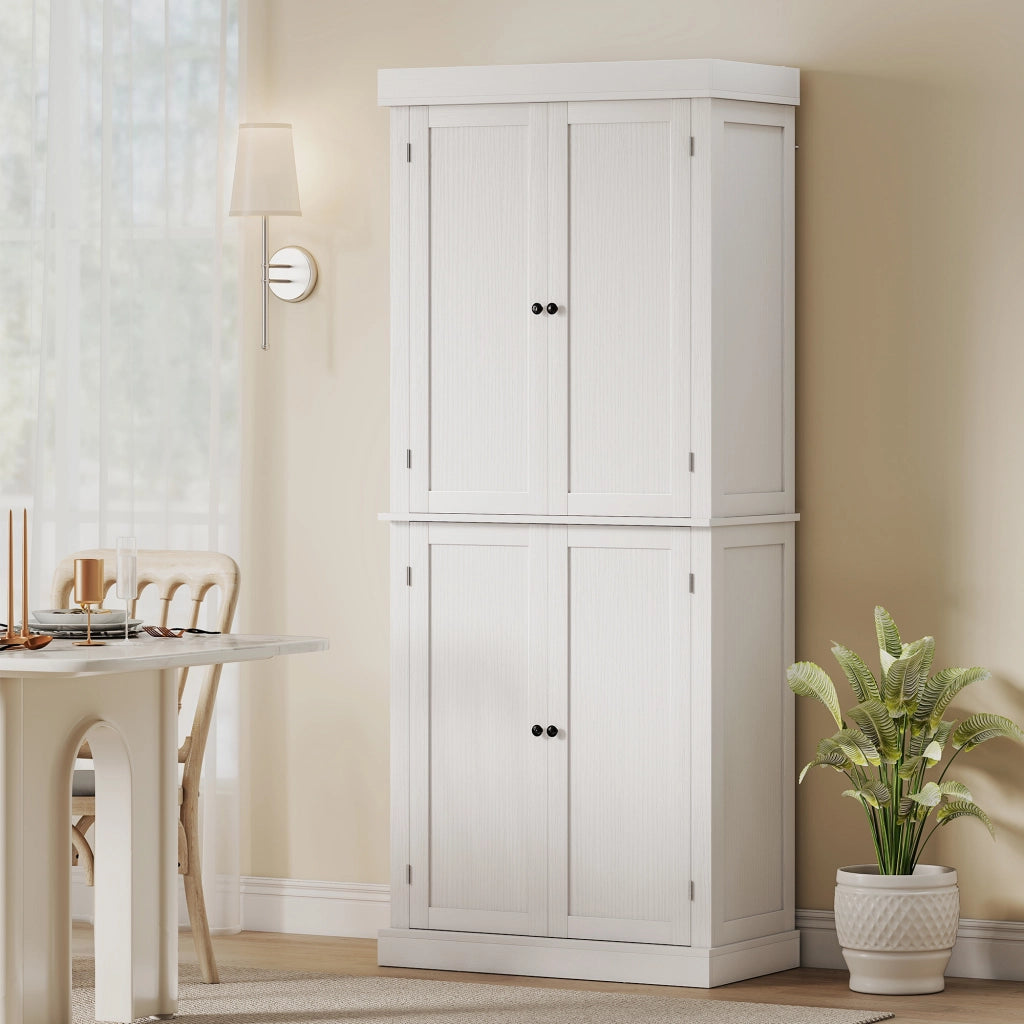 Mobile Cucina Alto con 6 Ripiani Regolabili e 2 Ante in Legno, 76x40.5x184 cm, Bianco
