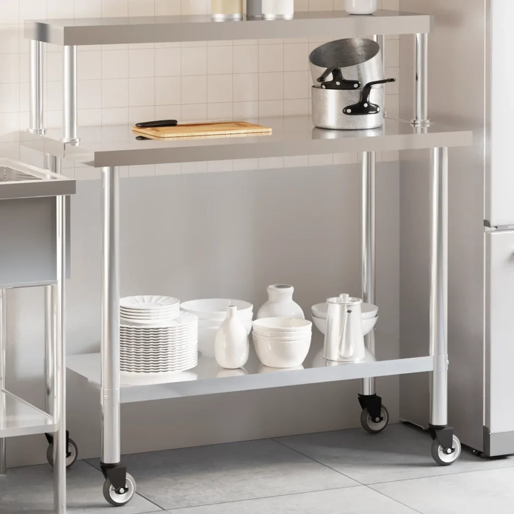 Tavolo Lavoro Cucina con Ripiano 110x55x120 cm Acciaio Inox CFW9493733