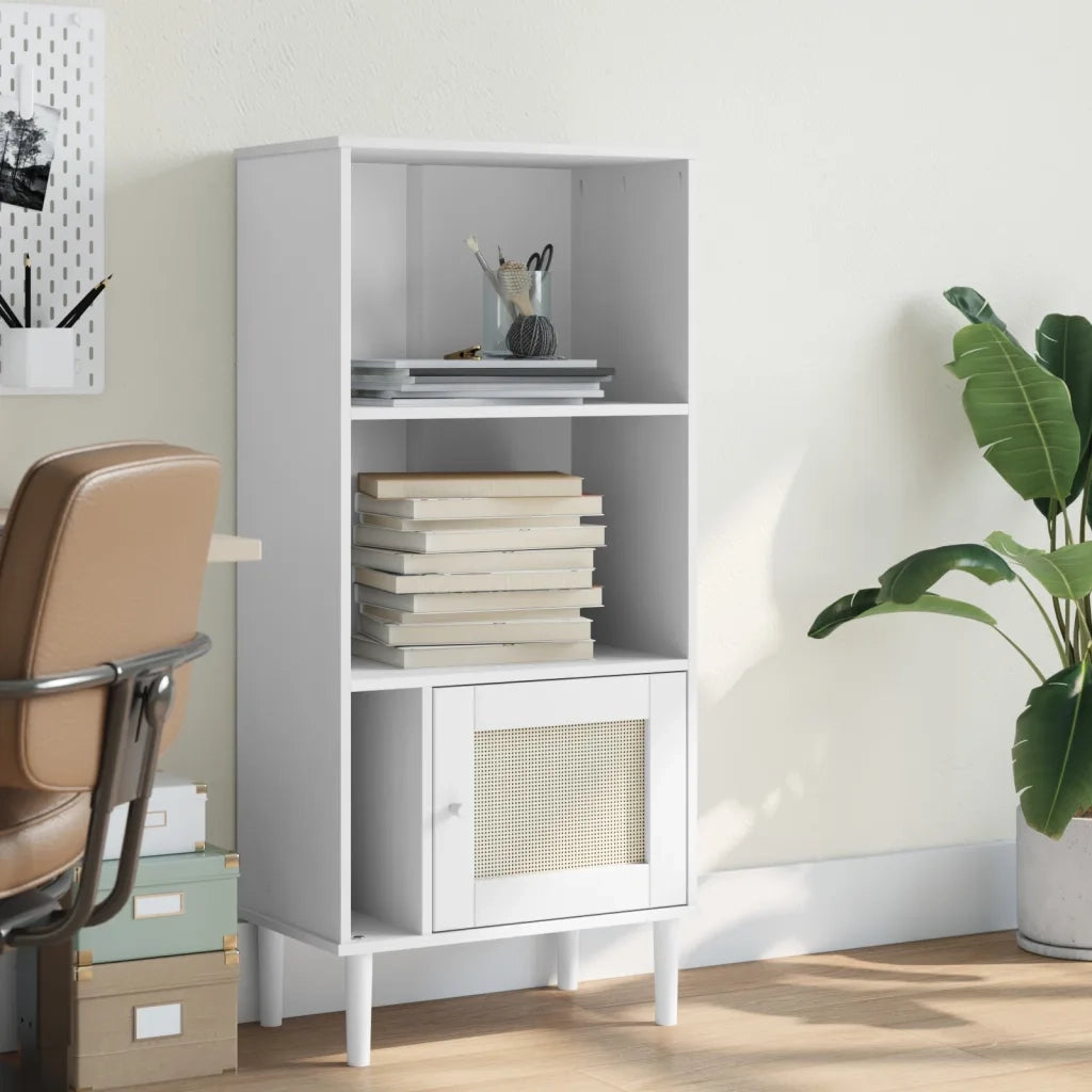 Credenza-Buffet-Armadio da cucina SENJA Aspetto Rattan Bianco 60x35x130 cm Massello Pino