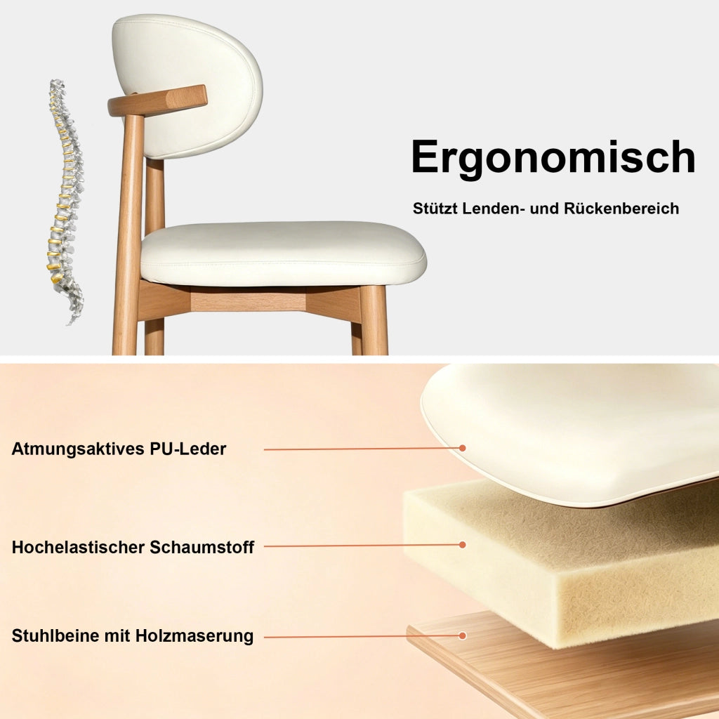 Sedia da sala da pranzo ergonomica set da 2 con piedini antiscivolo e struttura in legno di quercia PU bianco