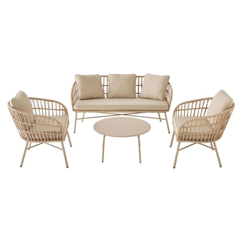 Salotto da giardino in corda, 4 posti, beige