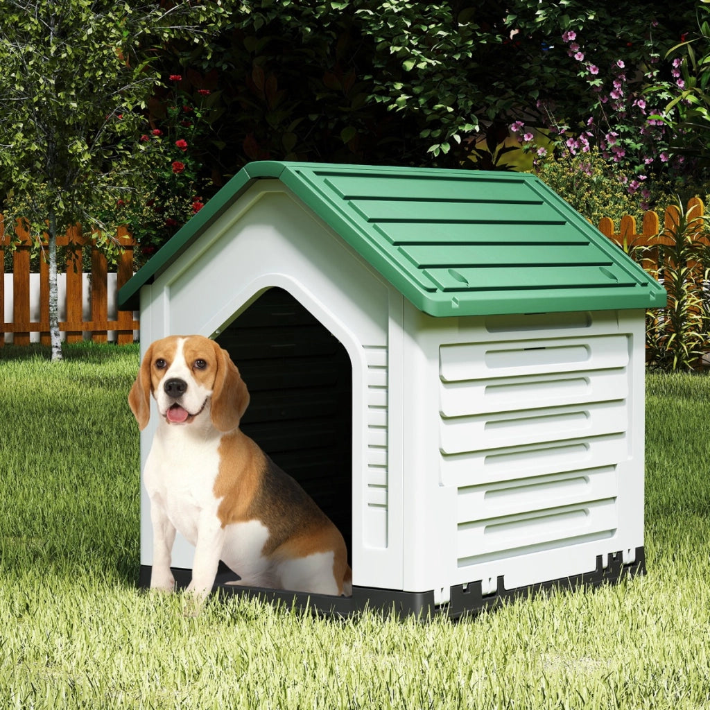 Rifugio per animali domestici da interno ed esterno con porta, Casa per cani in plastica in metallo bloccabile Verde