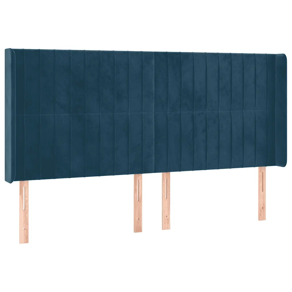 Testiera | Testata ad Orecchio Blu Scuro 183x16x118/128 cm in Velluto