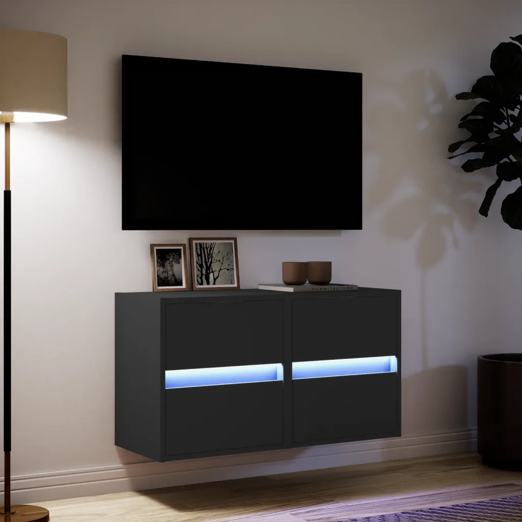 Mobili TV a Parete con Luci LED 2pz Neri 41x31x45 cm 852274