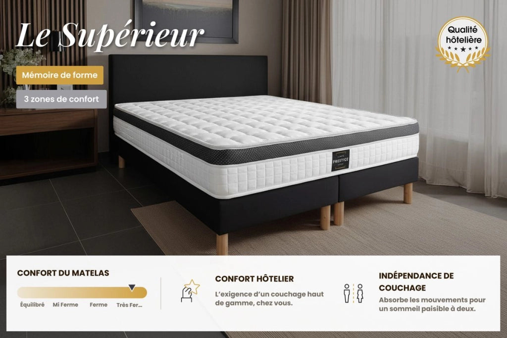 Pacchetto letto completo - Materasso 140x190cm + Box spring con doghe (kit) + 2 cuscini + Piumino - Superior