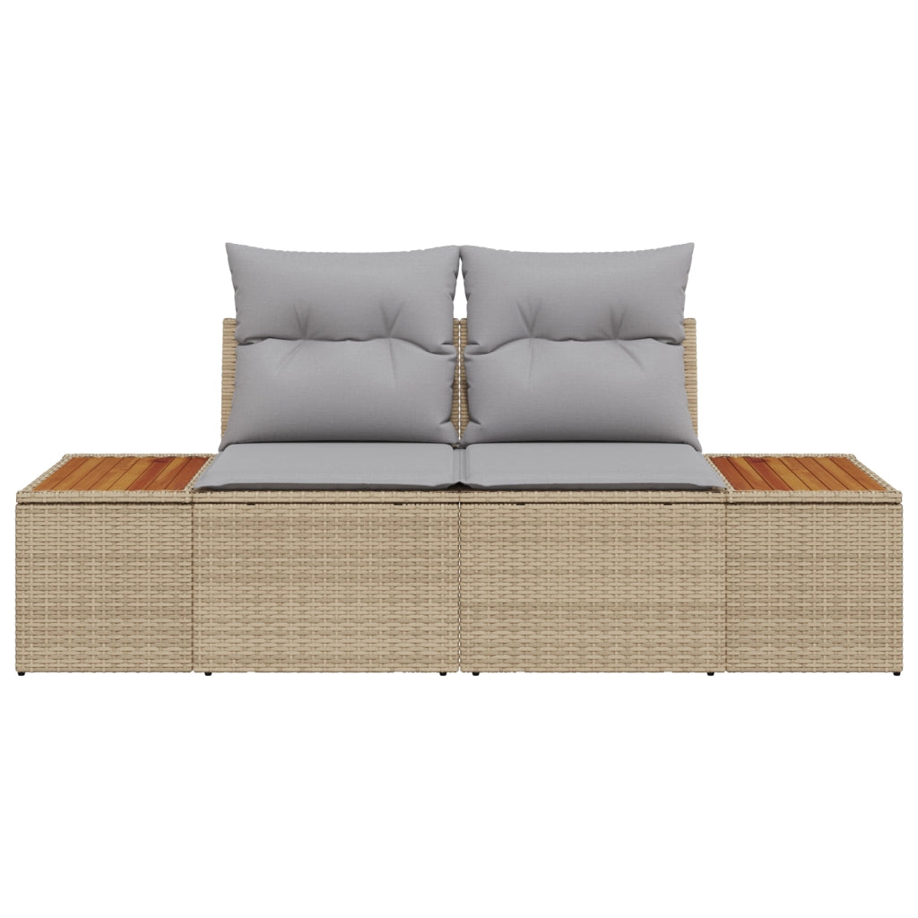 Divano da Giardino a Due Posti con Cuscini Beige in Polirattan