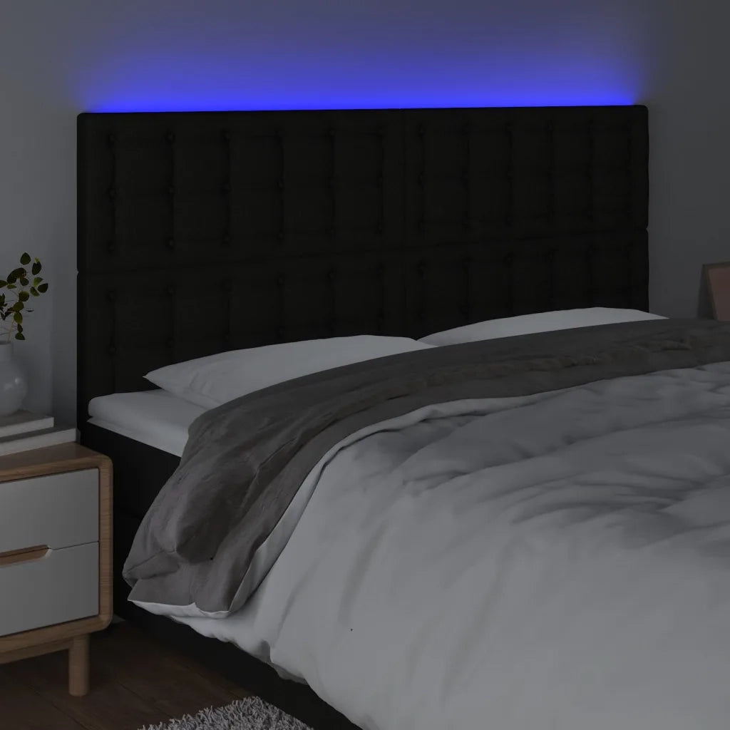 Testiera | Testata a LED Nera 180x5x118/128 cm in Tessuto