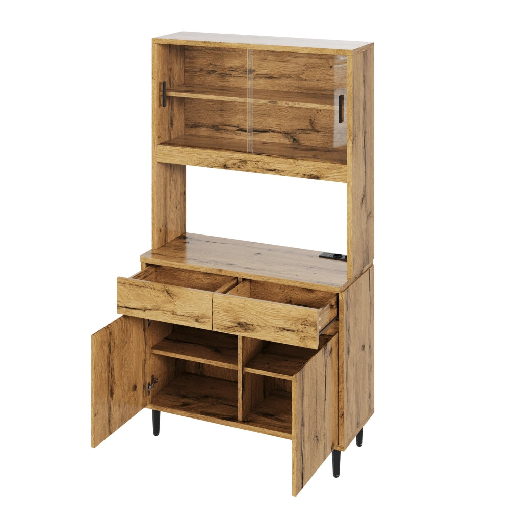 Credenza alta 100x40x185 cm con illuminazione LED; prese USB; truciolato; rovere