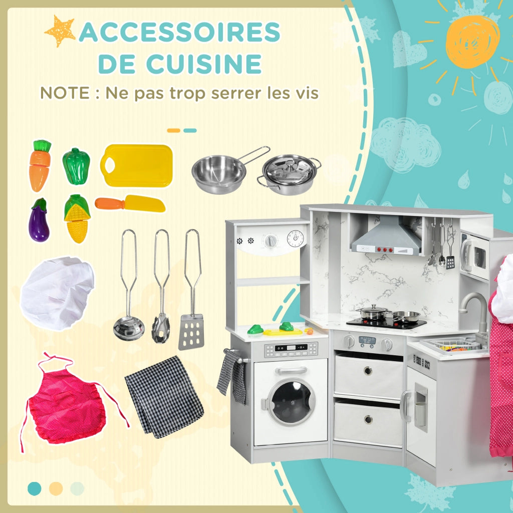 Casetta in Legno per Bambini con Cucina e Accessori ¨C zephmum ¨C Grigio Bianco