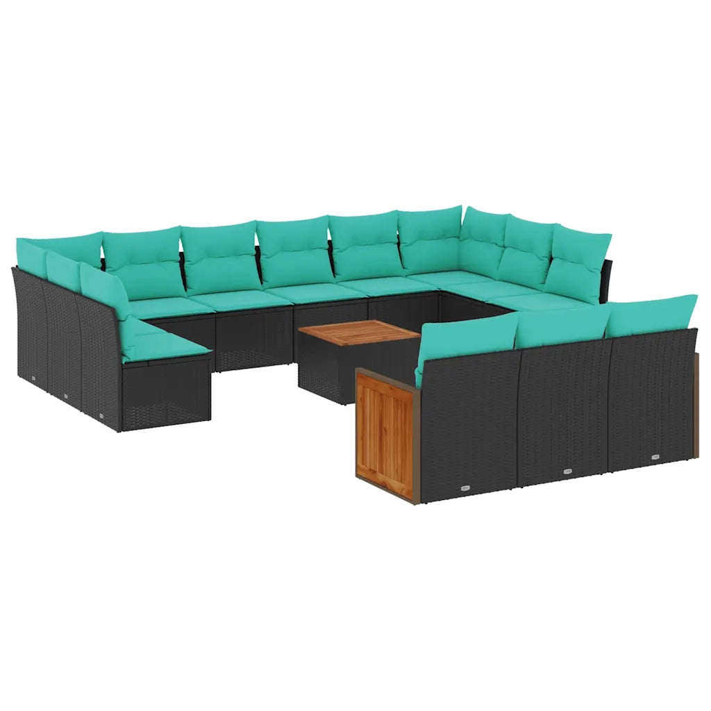 Set Divani da Giardino 14 pz con Cuscini Nero in Polyrattan 3228143