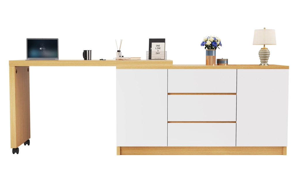 Scrivania pieghevole con piano girevole a 360° e 3 cassetti, per ufficio, in truciolare, rovere, 120 × 50 × 76,5 cm