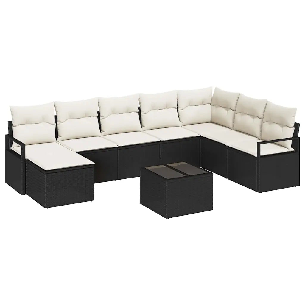Set di divani con cuscino 9 pcs Nero polyrattan