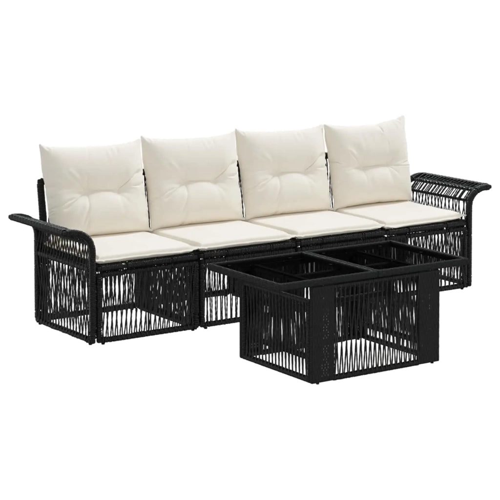 Set Divano da Giardino 5 pz Nero e Bianco Crema polyrattan 3436588
