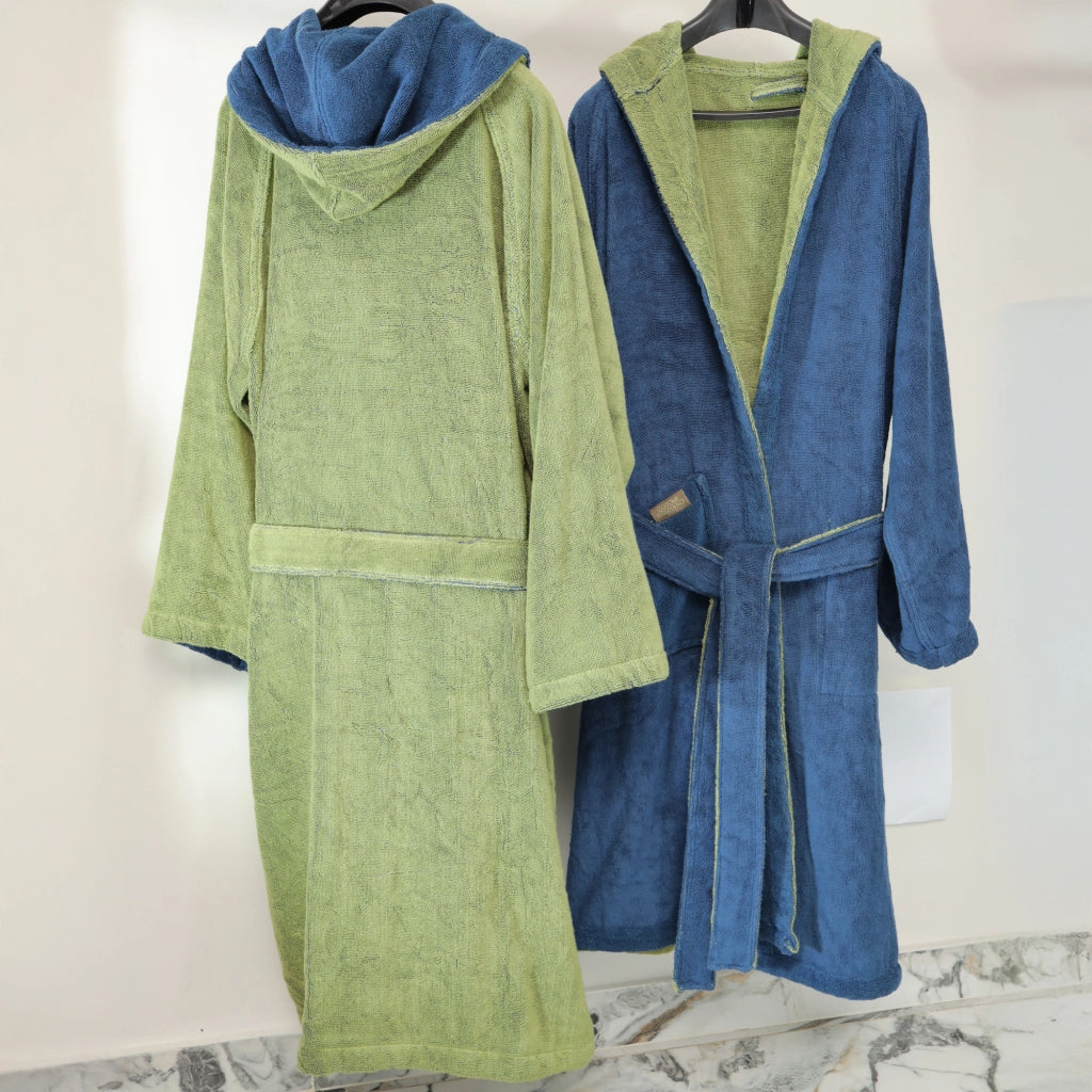 Selesi, Accappatoio 100% Cotone con Cappuccio Reversibile, blu Indaco