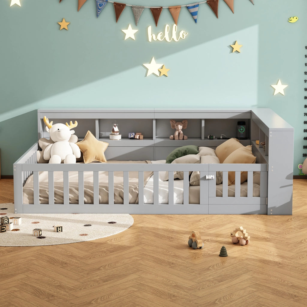 LETTO 140x190 cm Grigio in pannello truciolare con presa e USB