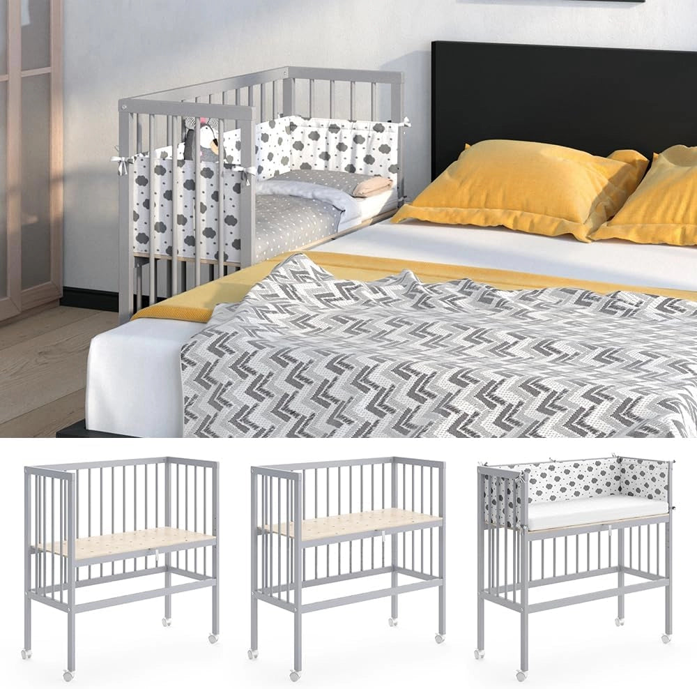 Letto matrimoniale Sophie, Grigio, 94 x 42.5 cm 1 binario laterale, regolabile in altezza con ruote per un facile posizionamento