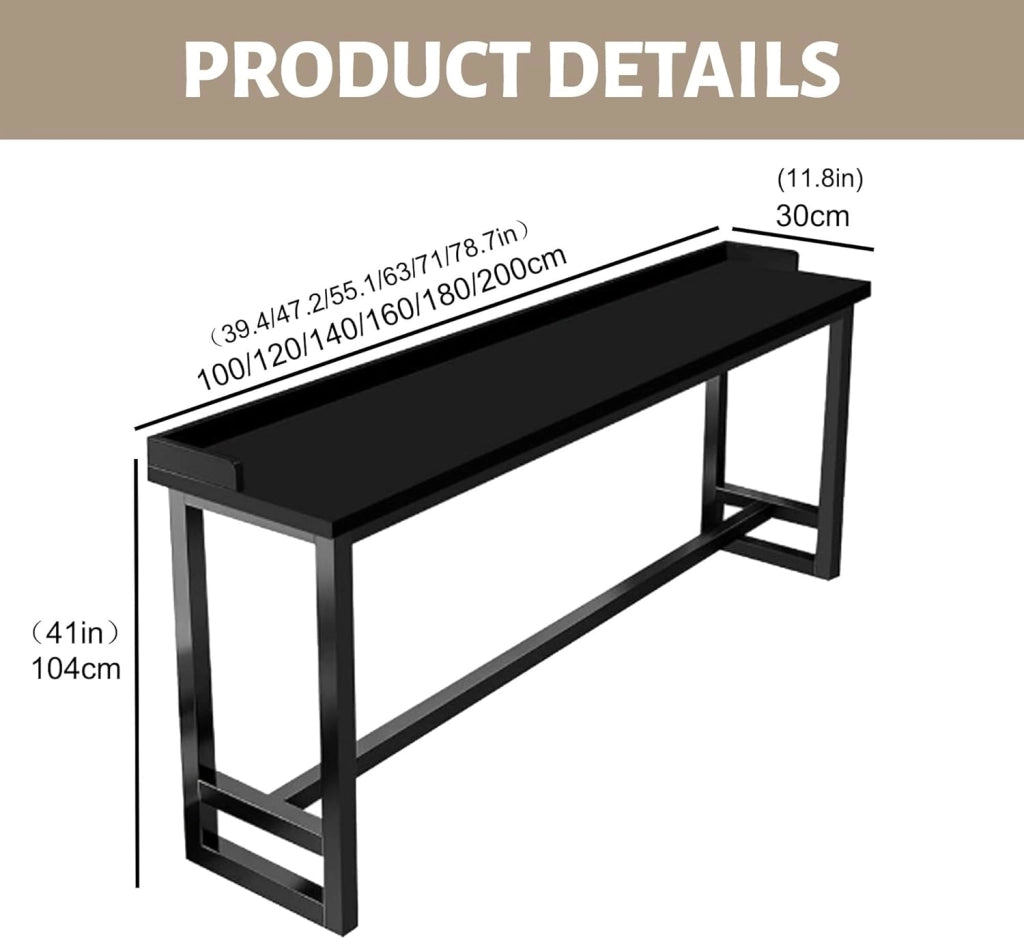 Tavolo Alto da Bar Tavolo Cucina Tavolino Alto e Stretto da Balcone Salvaspazio con Telaio in Metallo per Soggiorno e Sala Da Pranzo Bar Ristorante(Black(single),47.2x11.8x41in)
