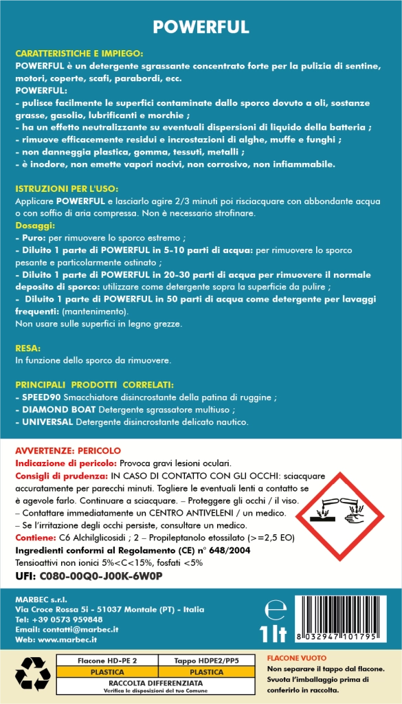 Detergente nautico sgrassante forte POWERFUL   1LTx6Pz