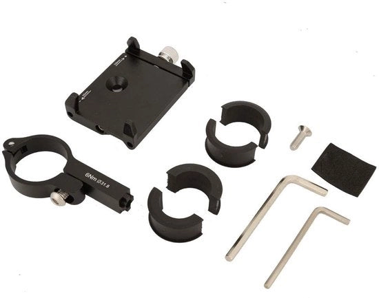 Supporto per telefono da bicicletta in lega di alluminio - Ammortizzazione 50-100mm - Resistente allo shock - Antivibrante - Peso ridotto 151g - Compreso set di chiavi - Supporto per telefono da bicicletta