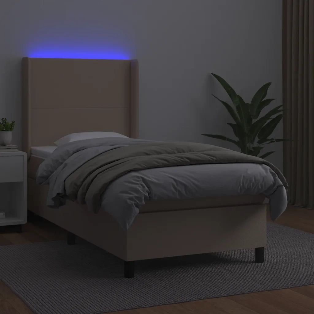 Giroletto Molle Materasso e LED Cappuccino 90x200 cm Similpelle 3139246