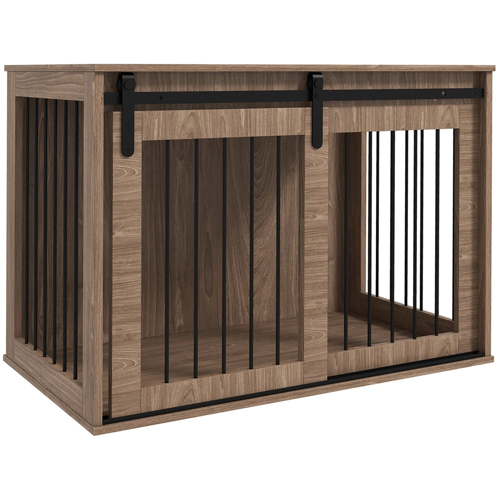 Gabbia per cani ¨C zephmum ¨C 98x58x61 cm, effetto legno noce, design rustico