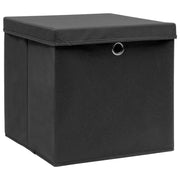 Scatole Portaoggetti con Coperchi 4pz Neri 32x32x32 cm Tessuto 288333