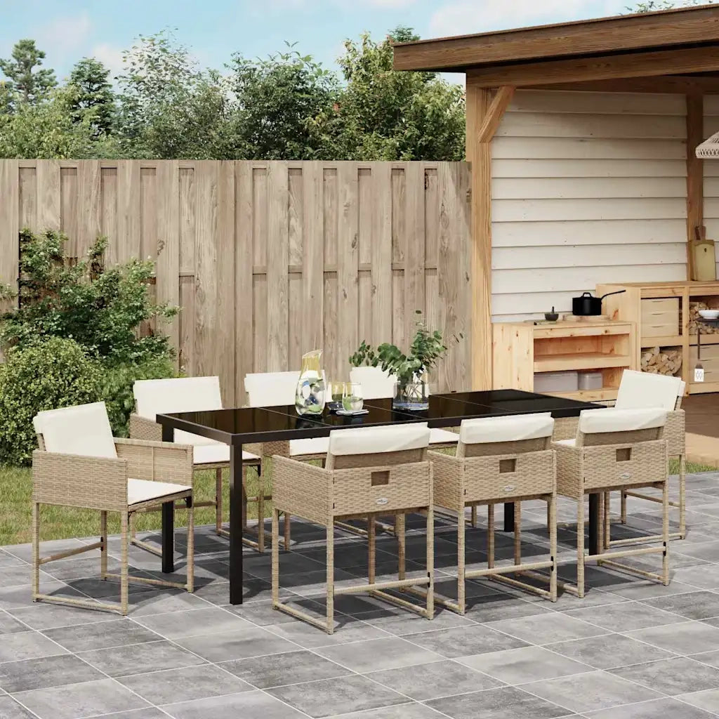 Set da Pranzo per Giardino 9 pcs Beige polyrattan 3380732