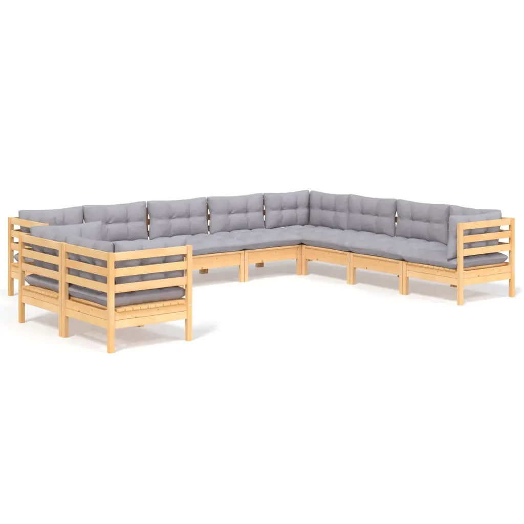 Set Divani da Giardino 10 pz con Cuscini Grigi Massello di Pino cod mxl 39267