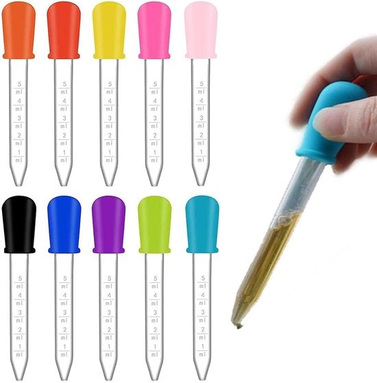 Druppelpipette in plastica/silicone 10 pezzi - Druppellatore liquido - Idoneo per bambini - Sicuro per alimenti - Libero da BPA - Attività creative - Pipette