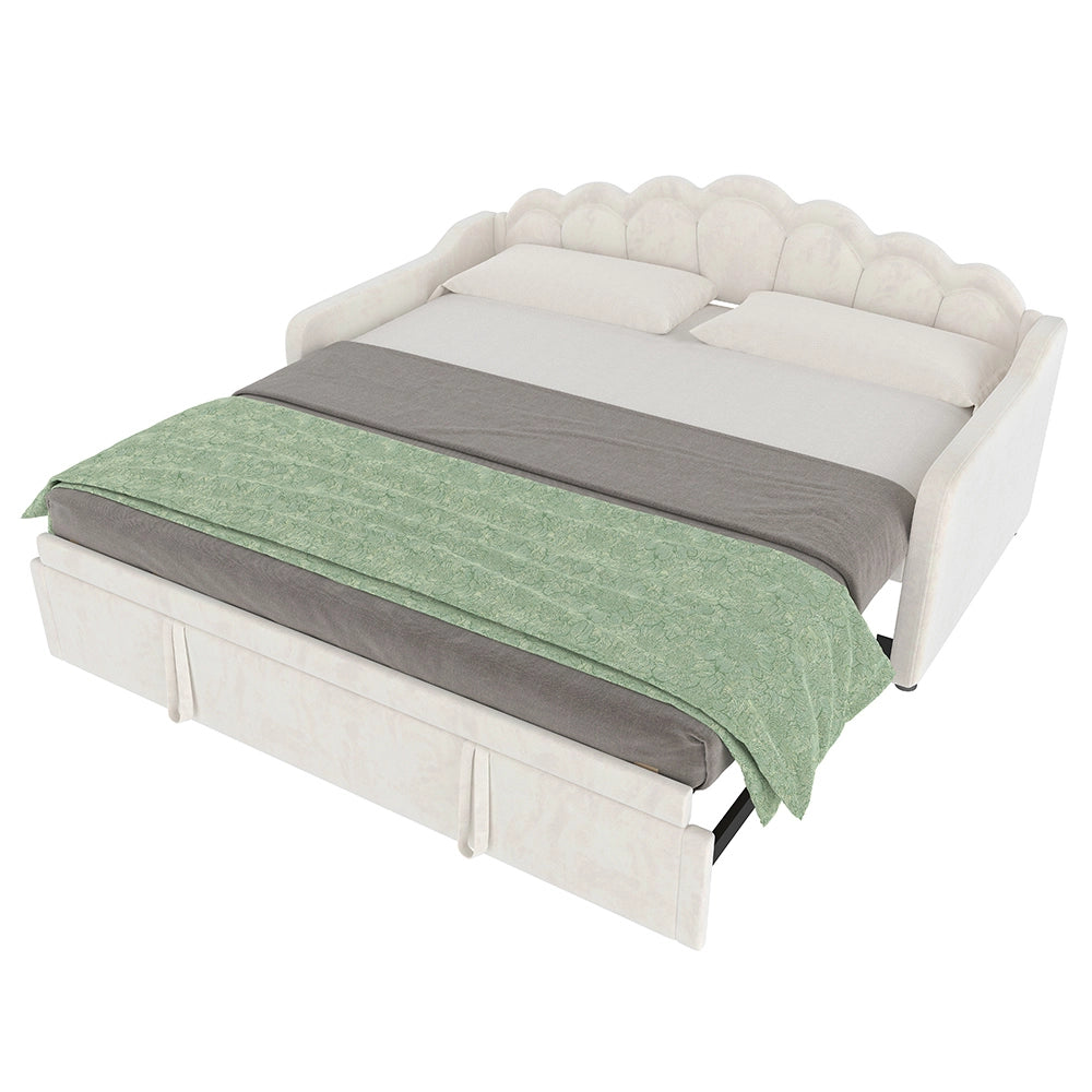 Letto giorno gigogne 90/180x200cm - Xylo - beige, luci LED, tessuto