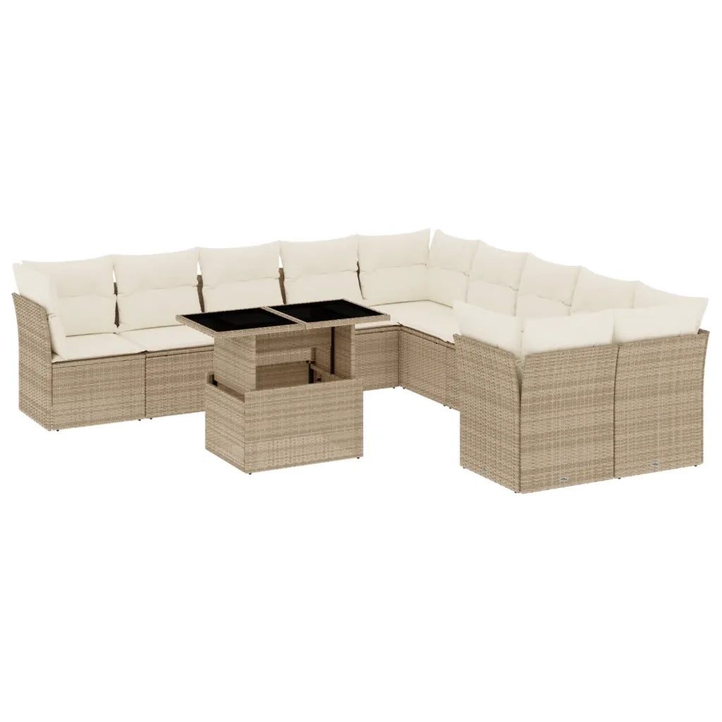 Set Divani da Giardino 11 pz con Cuscini Beige in Polyrattan 3266878