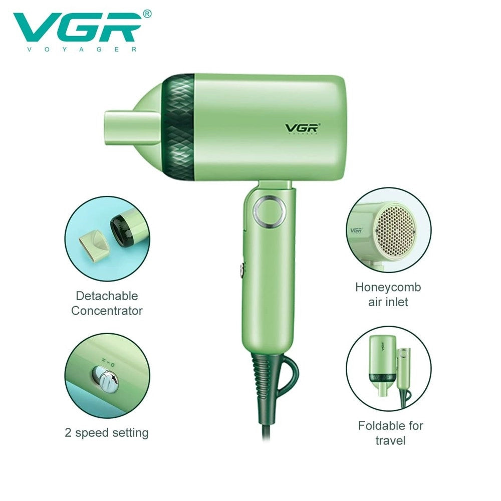 Trade Shop - Mini Asciugacapelli Richiudibile 1200w Professionale 2 Velocità Concentratore V-421 -