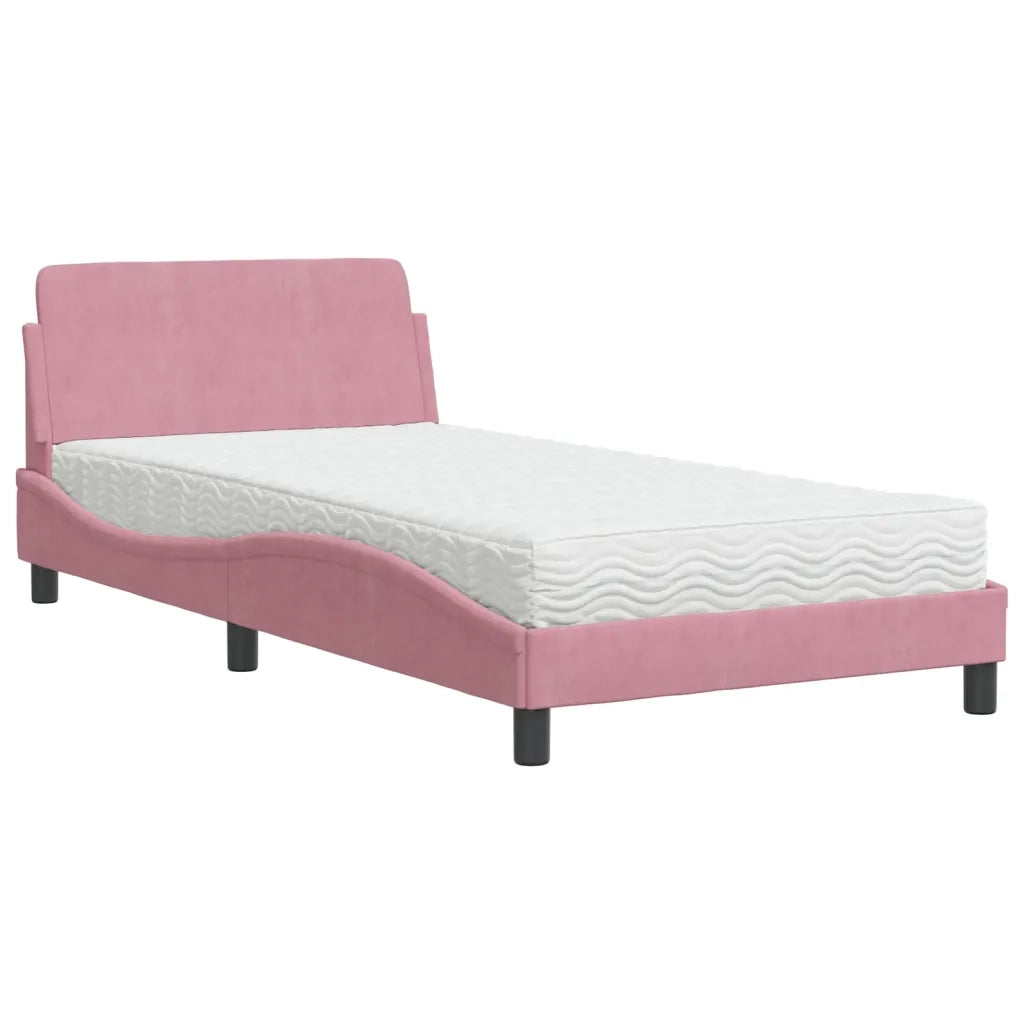 Letto con Materasso Rosa 100x200 cm in Velluto