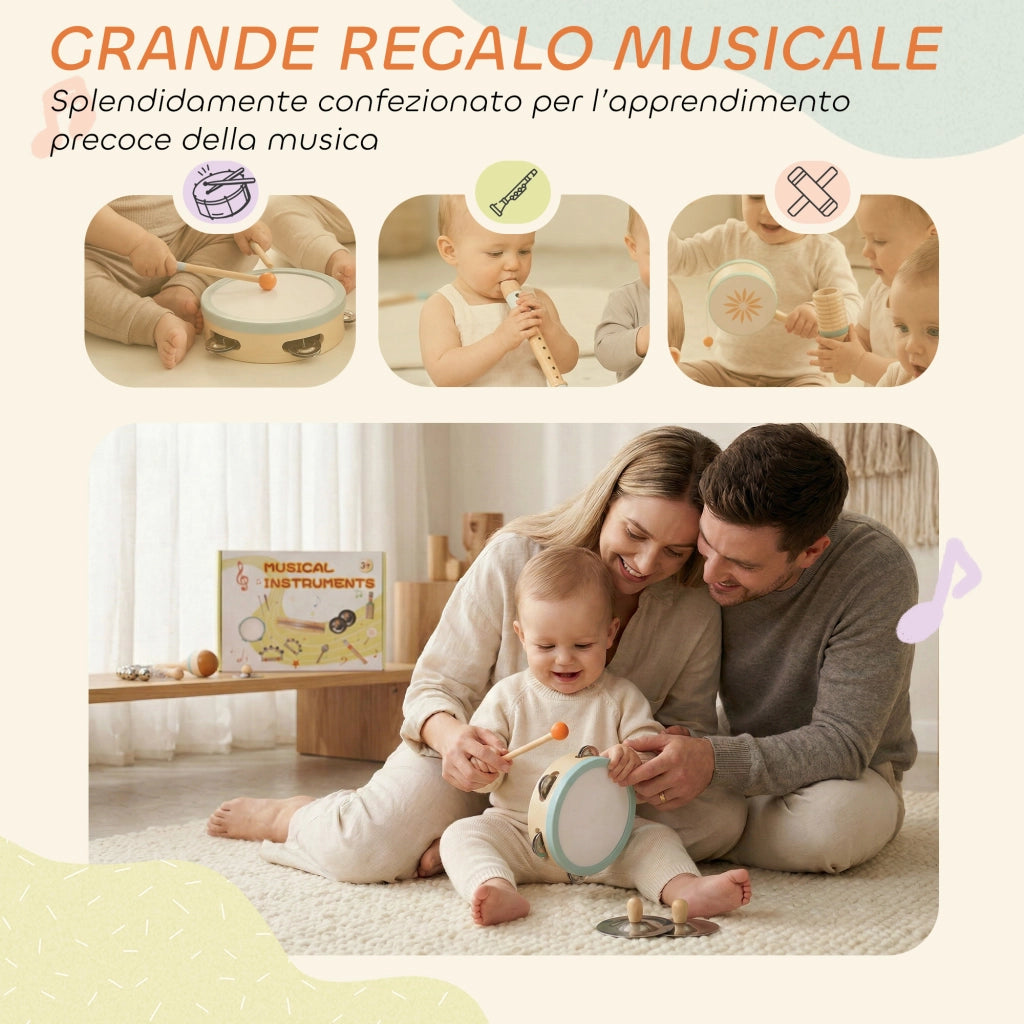 Strumenti Musicali per Bambini, Set Percussioni in Legno Montessori
