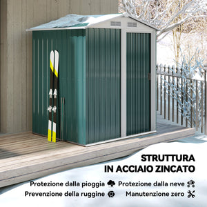 Casetta Box Da Giardino 152x132x188 cm con Tetto Inclinato e 4 Prese d'Aria in Acciaio Verde