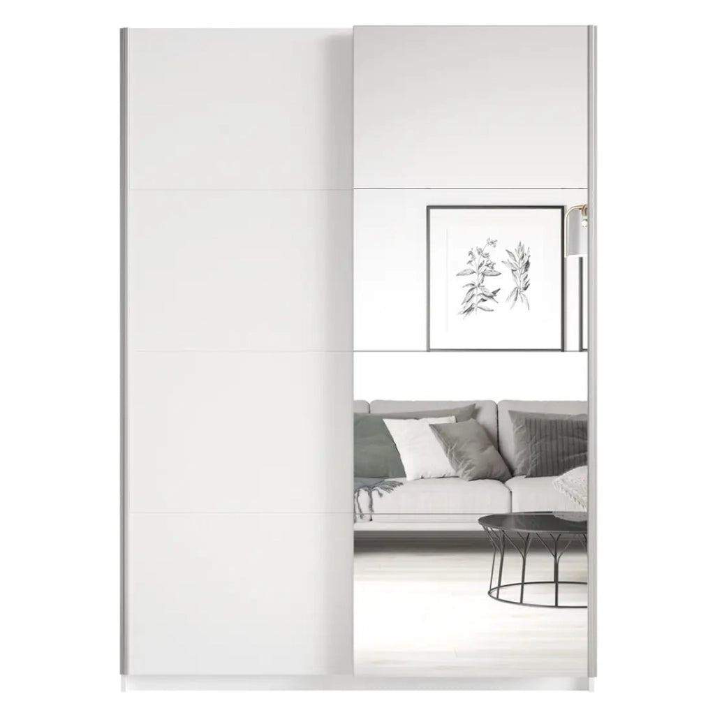 Armadio design 120cm. 2 porte con specchi modulari. Colore bianco opaco. Collezione EOS