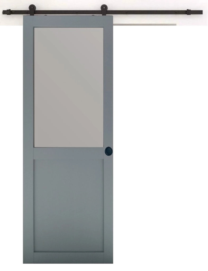 Porta Scorrevole in Vetro Athena RAL7035 H204 x L83 + Binario Nero e 2 Gusci Neri