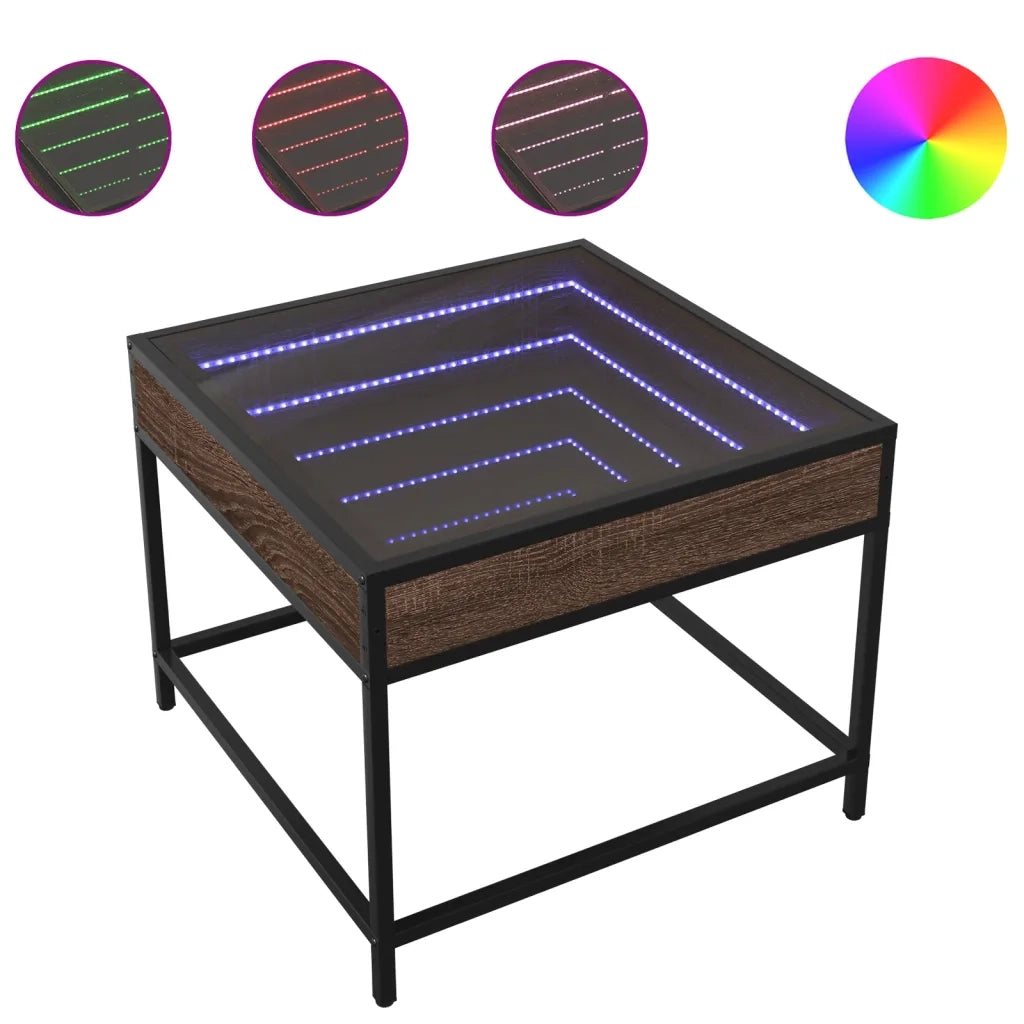 Tavolino da Salotto con LED Infinity-Tavolino da soggiorno Rovere Marrone 50x50x41 cm