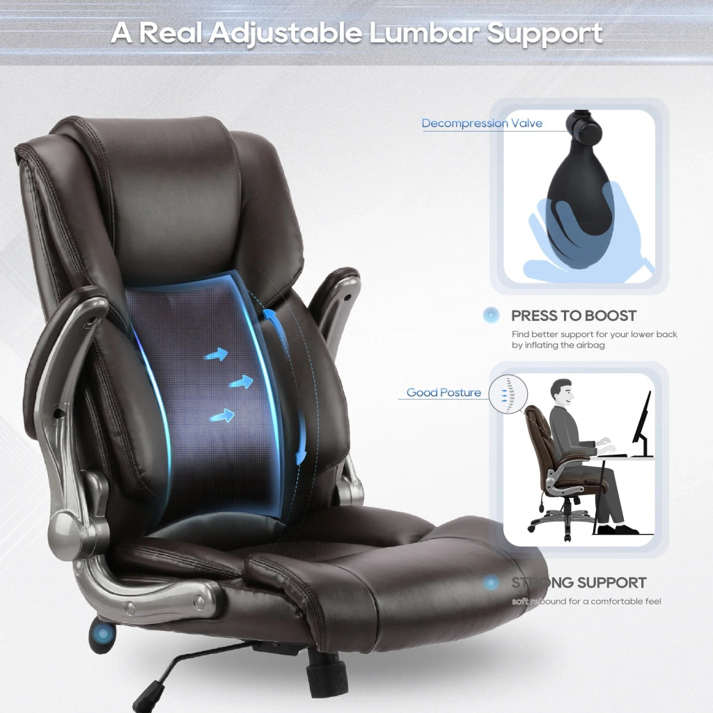 Sedia da Ufficio Ergonomica in Similpelle, Braccioli e Altezza Regolabili - Marrone