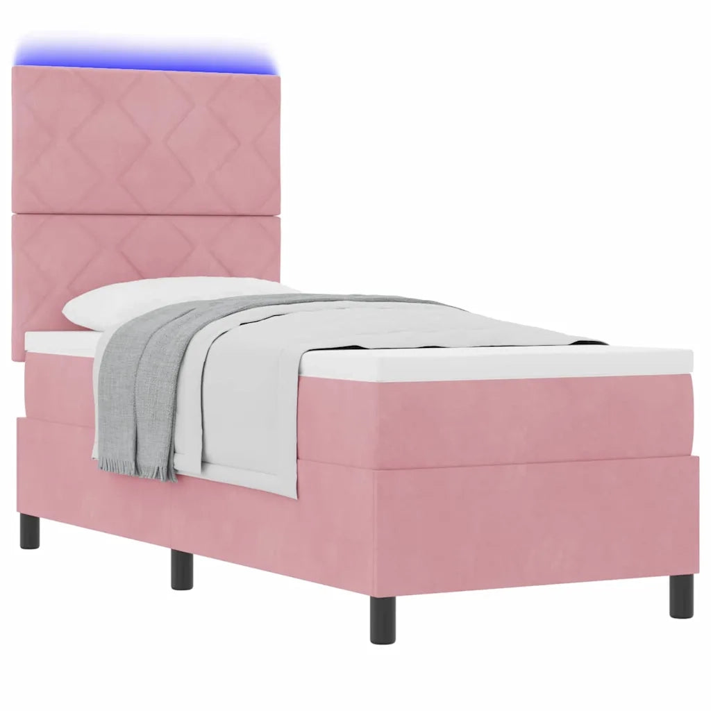 Letto a Sorgente LED con materasso Rosa 80 x 200 cm Tessuto